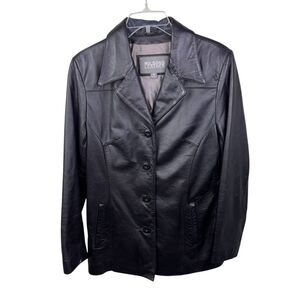 WILSONS LEATHER Black Leather Lined Button Jacket Size Medium